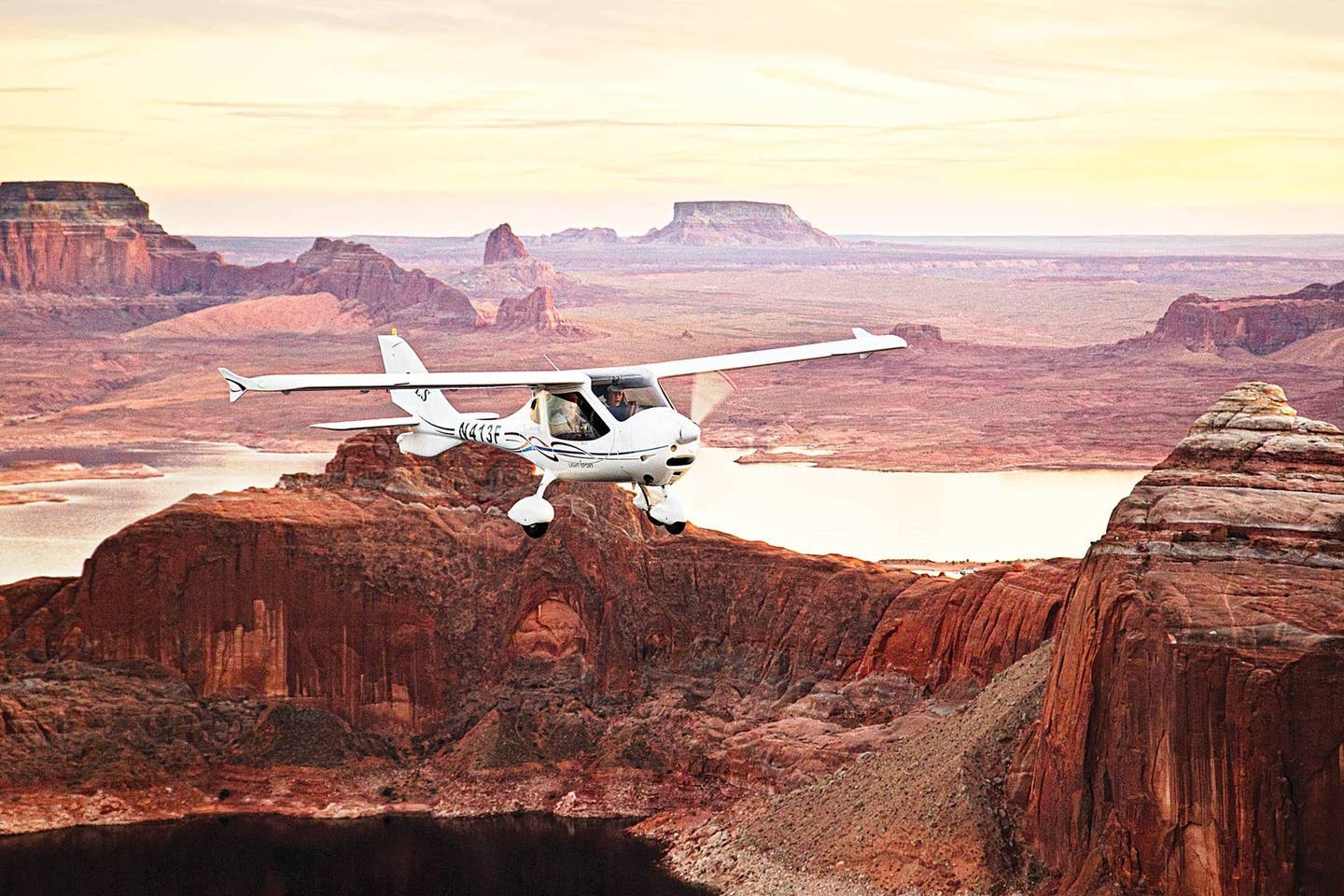 Plane flying over canyon